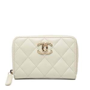 CHANEL Authentic Cream Caviar Leather Logo Wallet